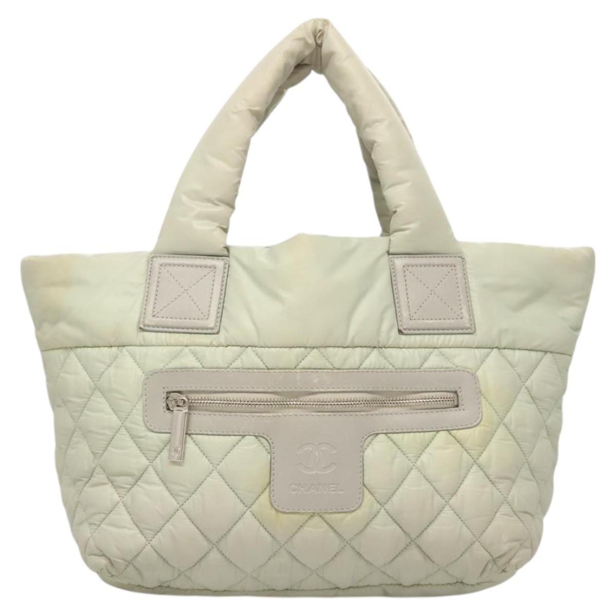 CHANEL Cococoon Hand Bag Nylon Gray Silver CC Auth 123385