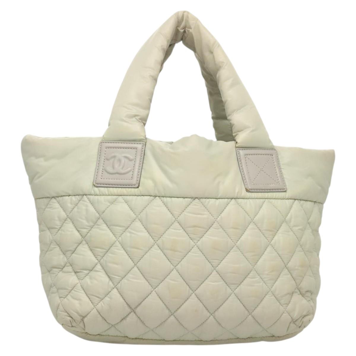 CHANEL Cococoon Hand Bag Nylon Gray Silver CC Auth 123385