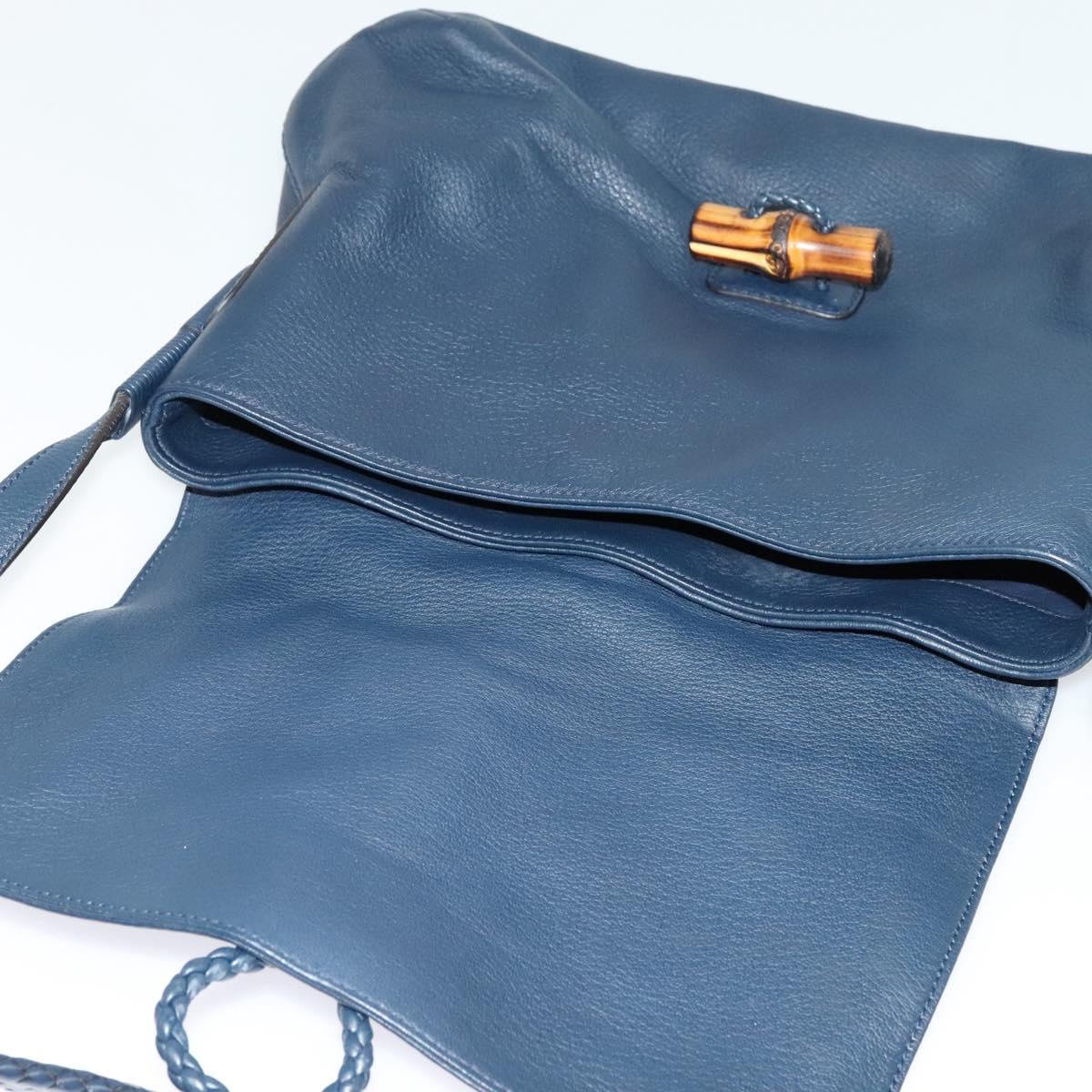 GUCCI Shoulder Bag Leather Blue Gold 338985 Auth 123404