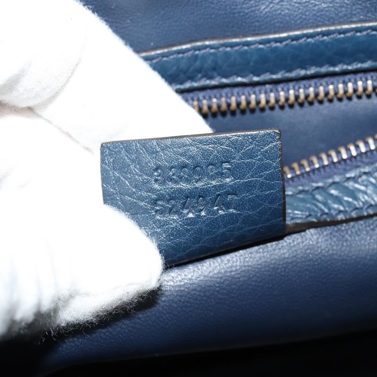 GUCCI Shoulder Bag Leather Blue Gold 338985 Auth 123404