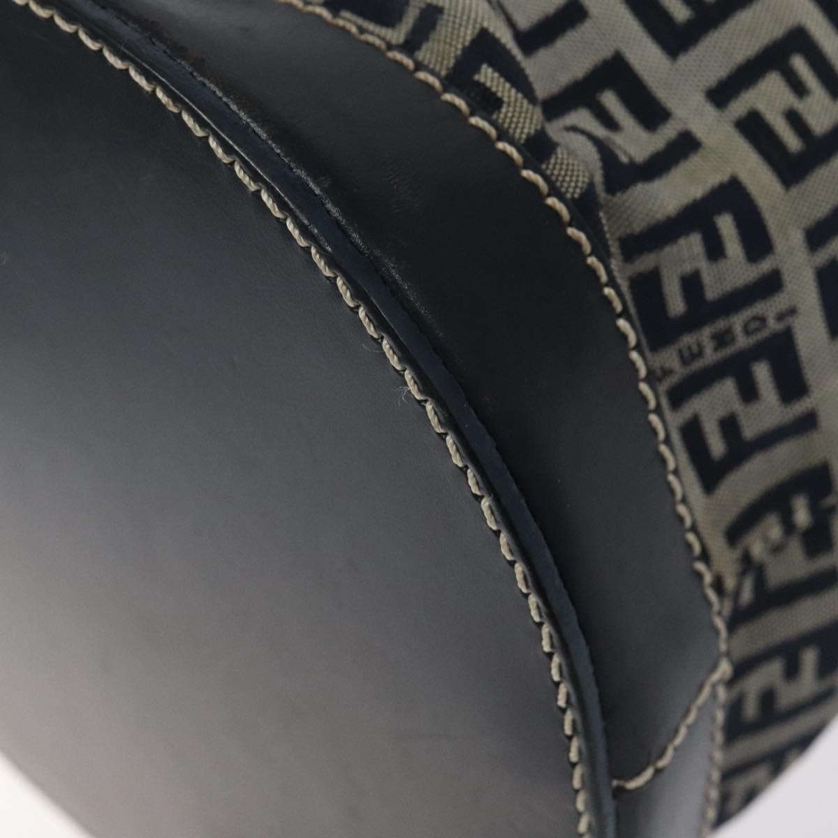 FENDI Zucchino Canvas Shoulder Bag Navy Silver Auth 123405