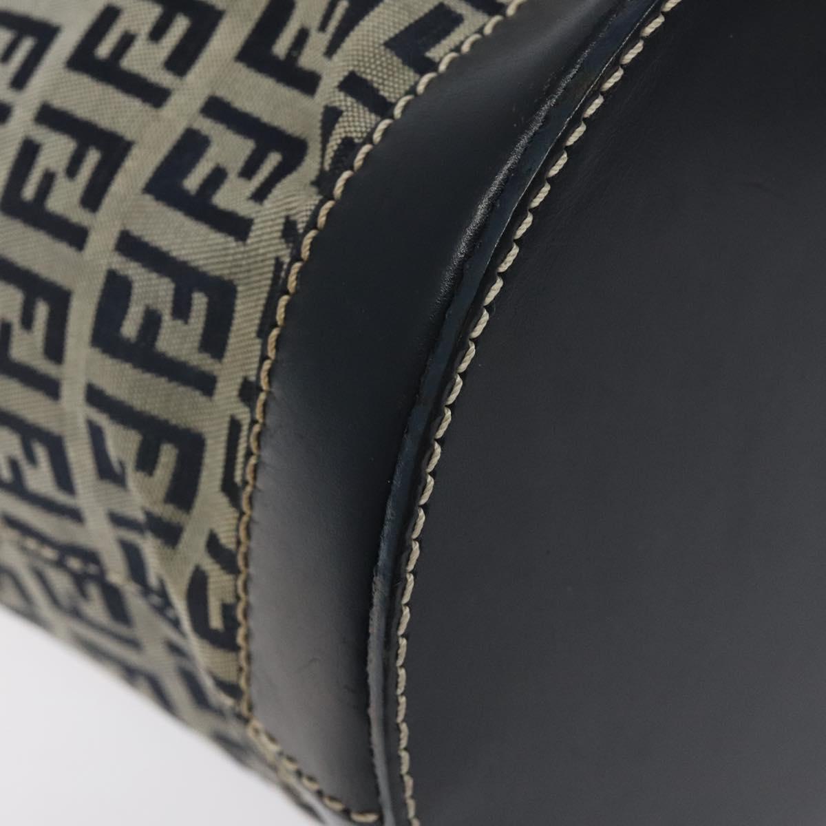 FENDI Zucchino Canvas Shoulder Bag Navy Silver Auth 123405