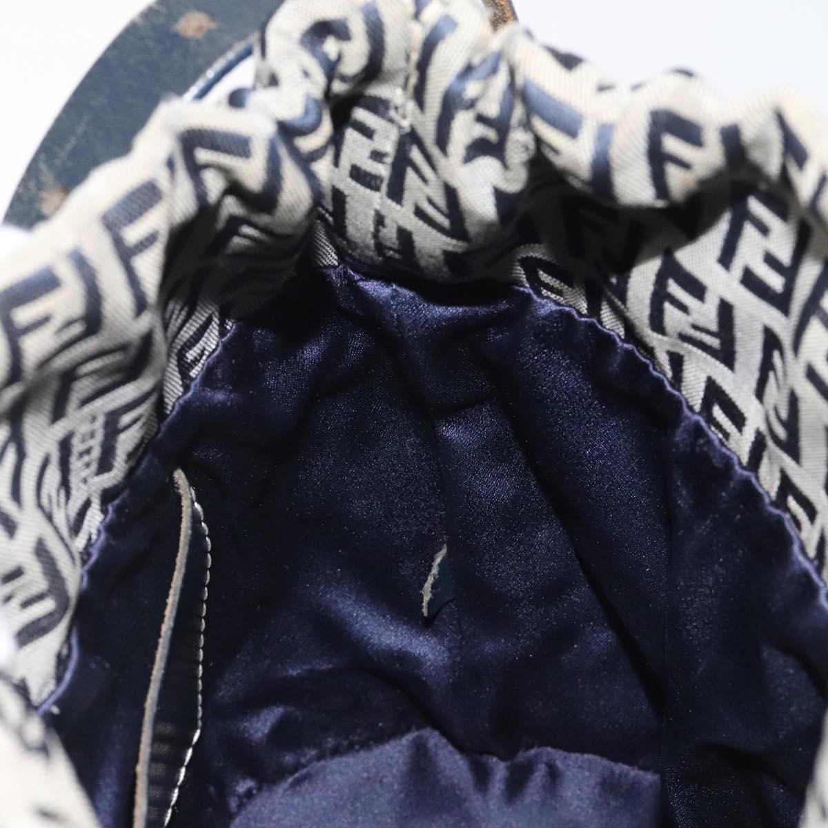 FENDI Zucchino Canvas Shoulder Bag Navy Silver Auth 123405