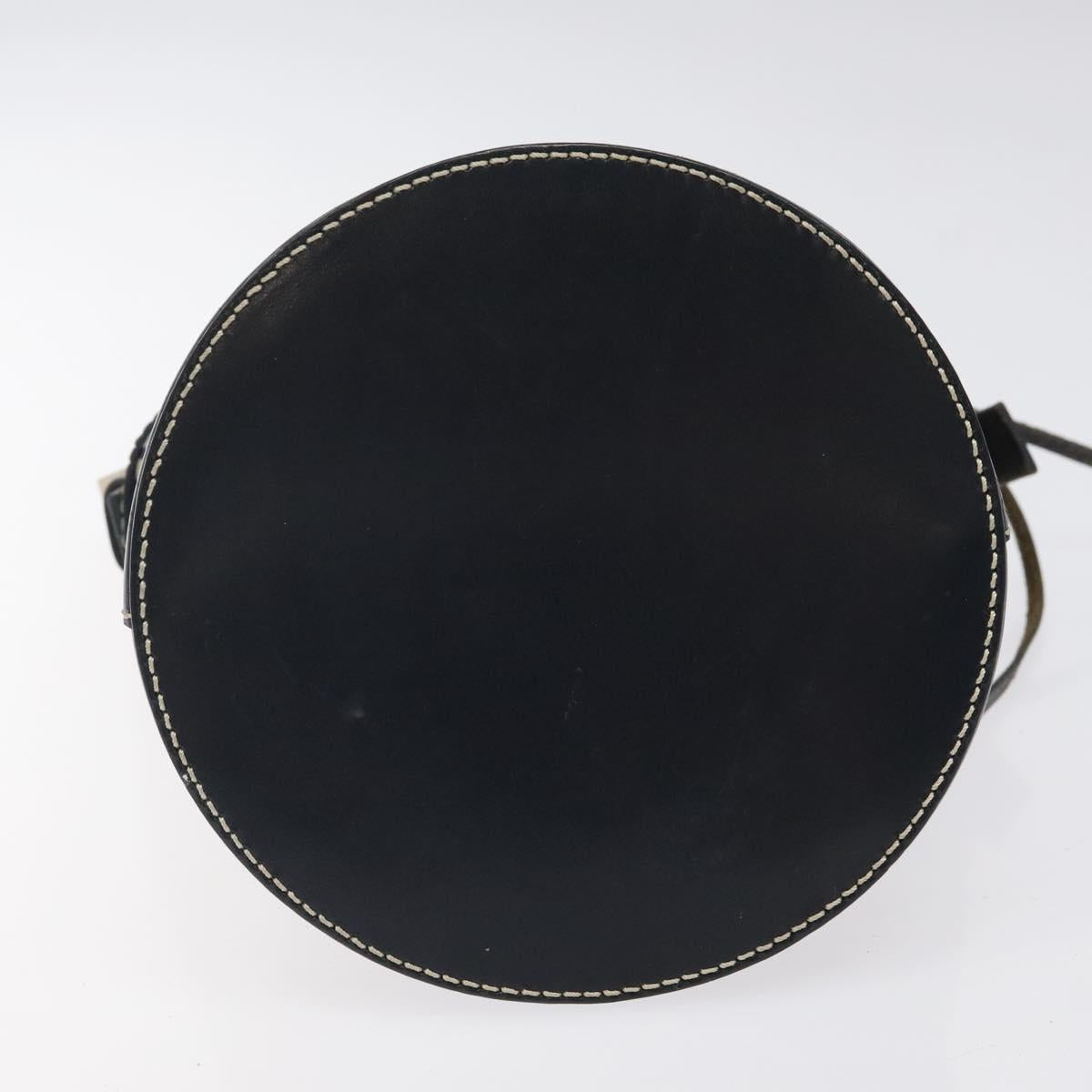 FENDI Zucchino Canvas Shoulder Bag Navy Silver Auth 123405
