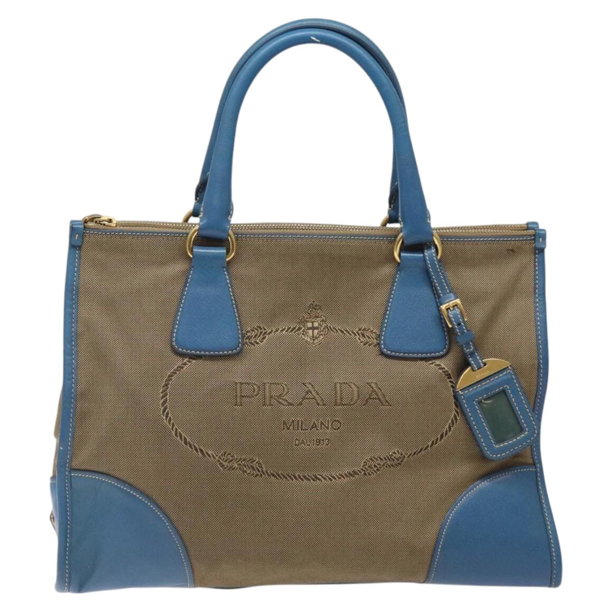 PRADA Hand Bag Canvas Beige Gold Auth 123406