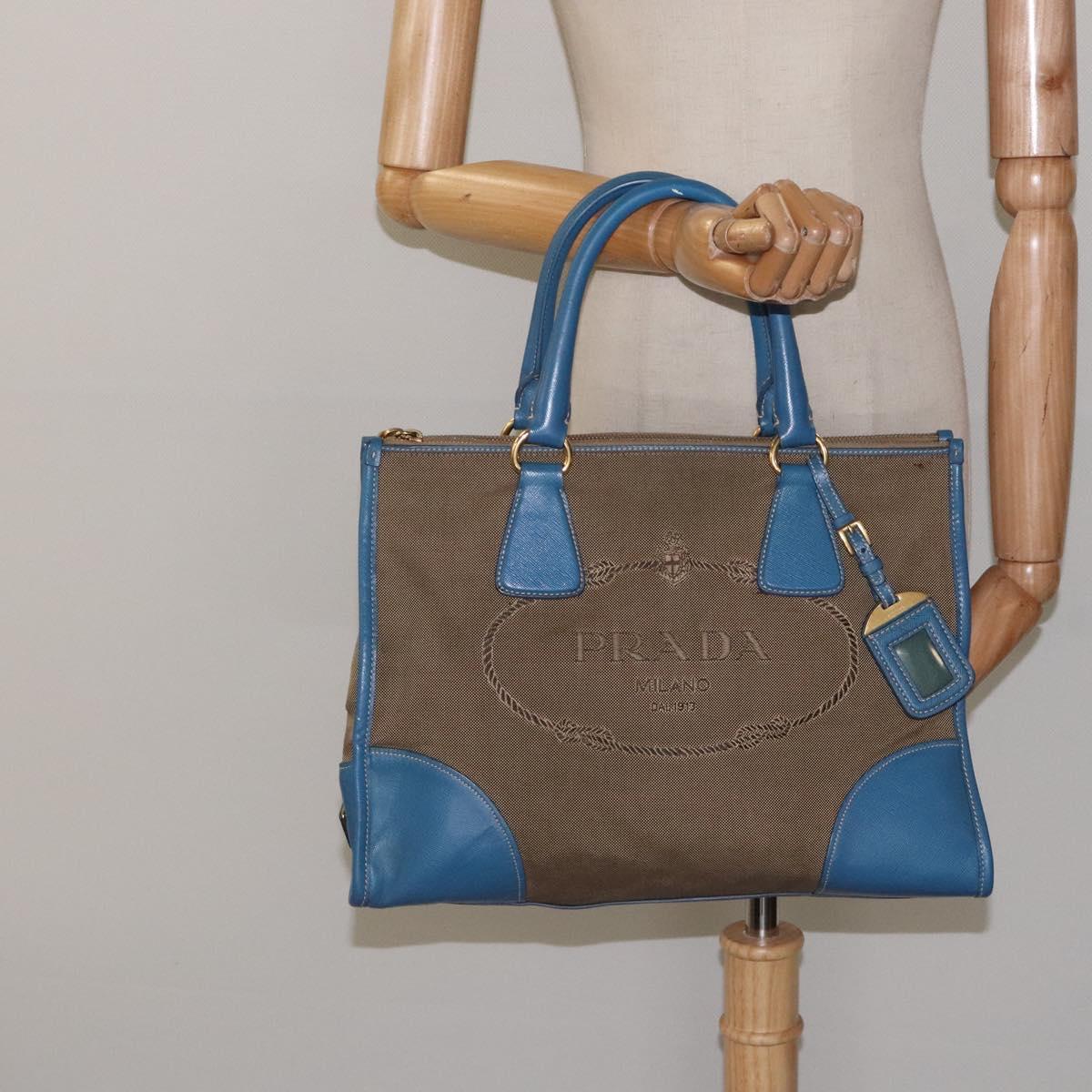 PRADA Hand Bag Canvas Beige Gold Auth 123406