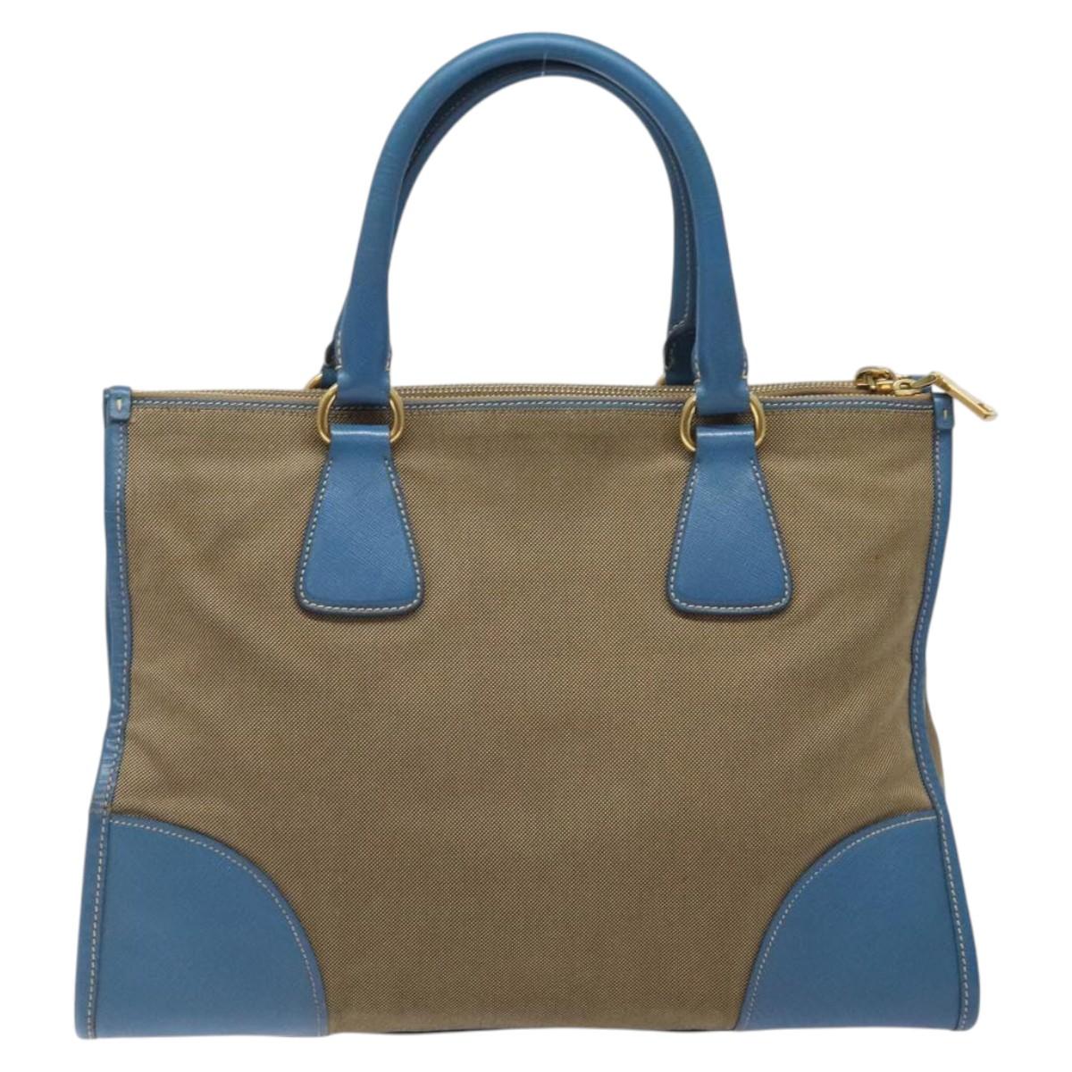 PRADA Hand Bag Canvas Beige Gold Auth 123406