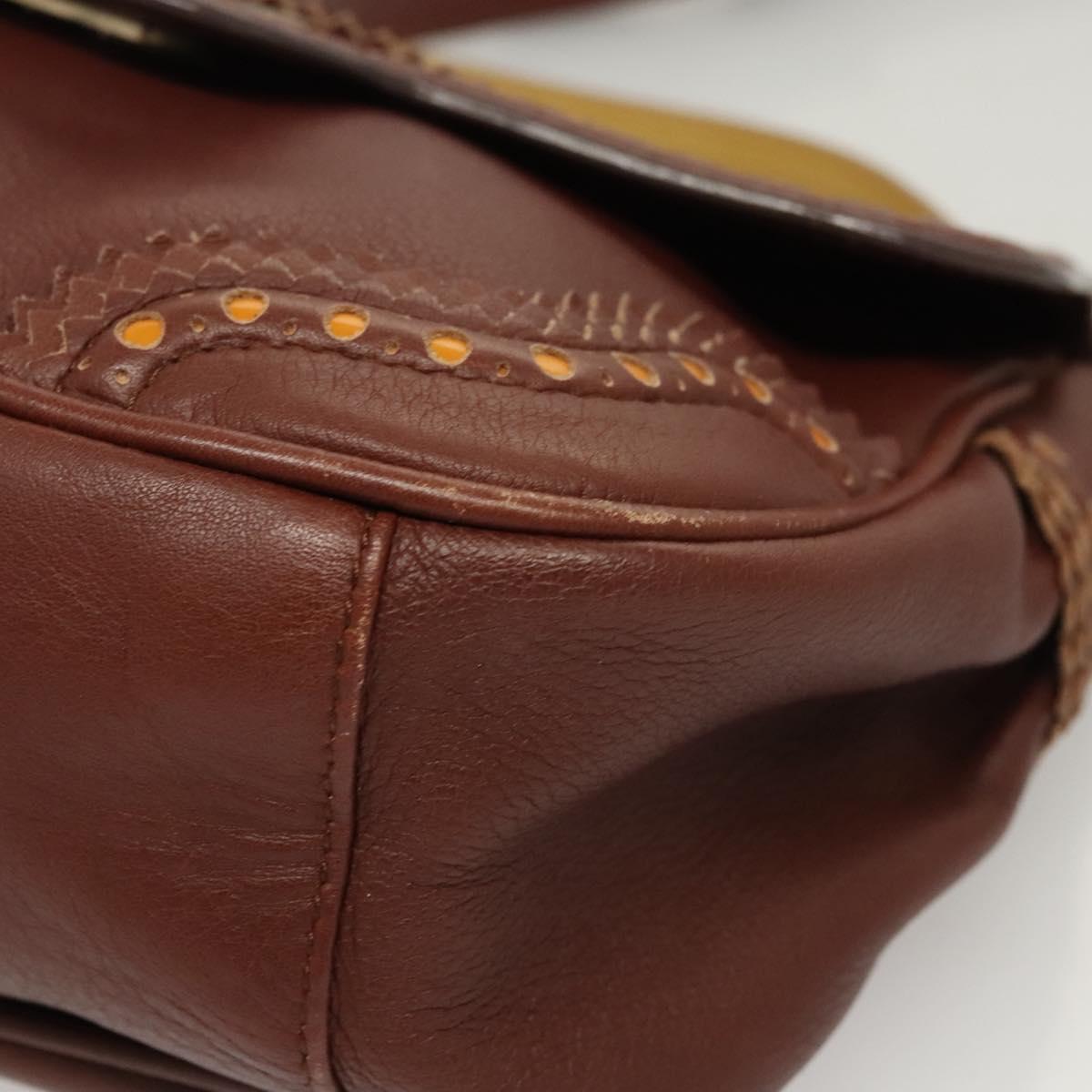 BALLY Hand Bag Leather 2way Brown Gold Auth 123408