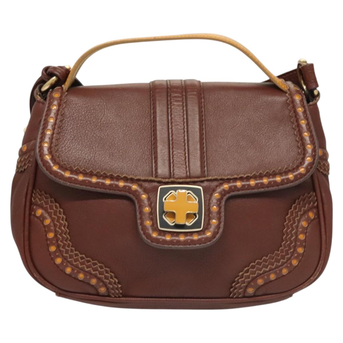 BALLY Hand Bag Leather 2way Brown Gold Auth 123408