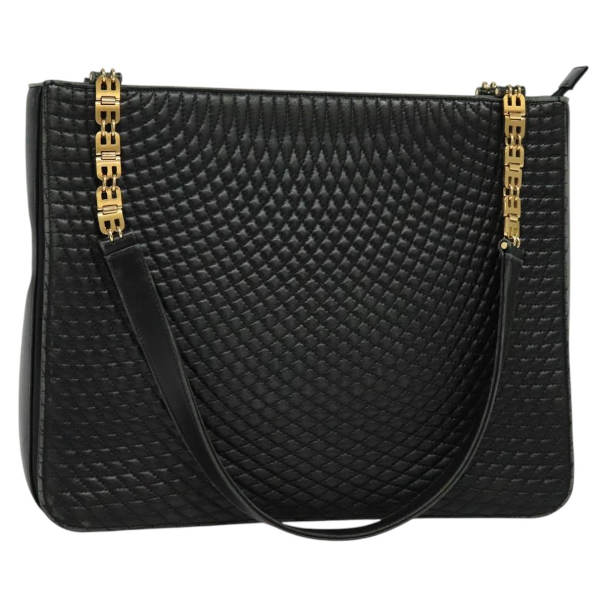 BALLY Shoulder Bag Leather Black Gold Auth 123425