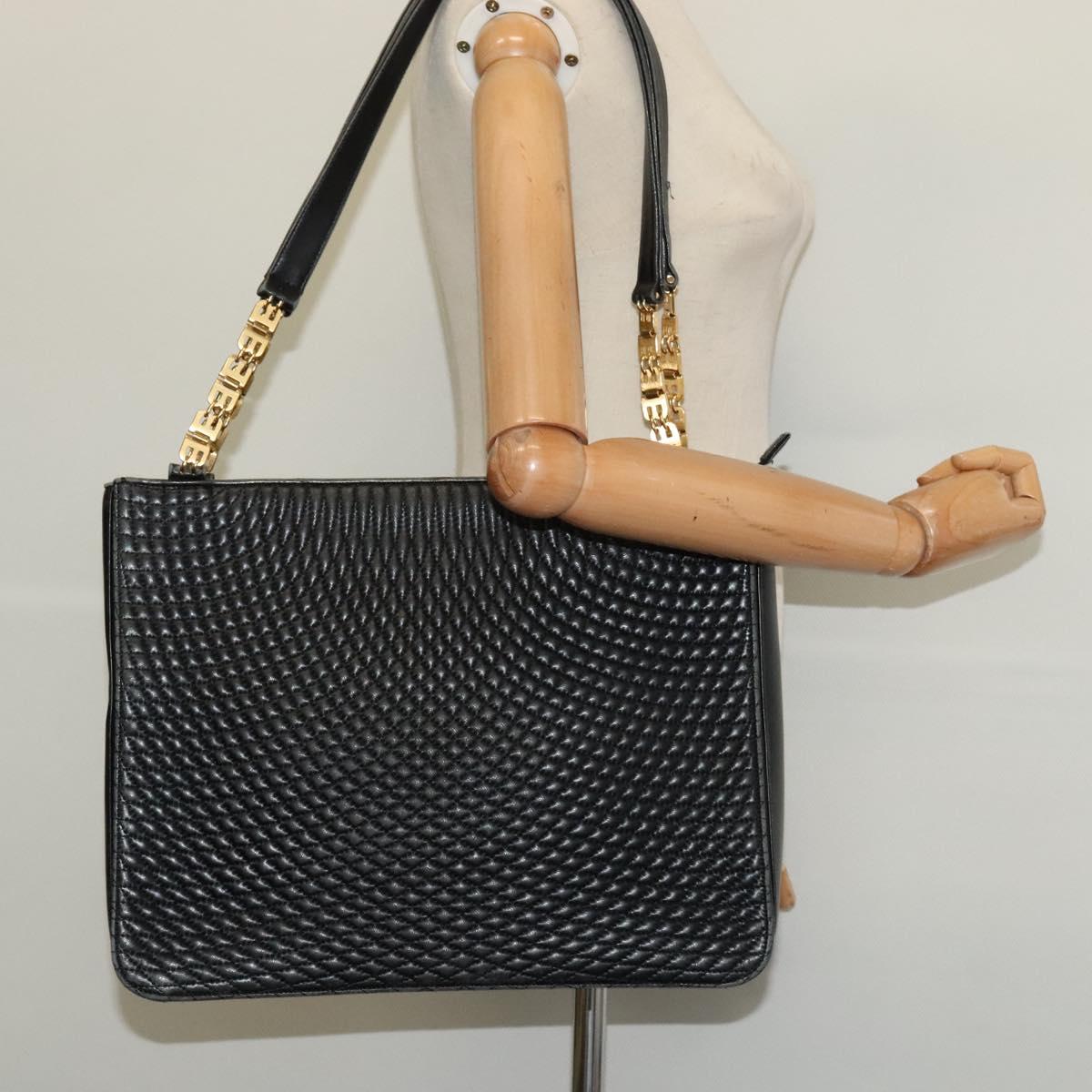 BALLY Shoulder Bag Leather Black Gold Auth 123425