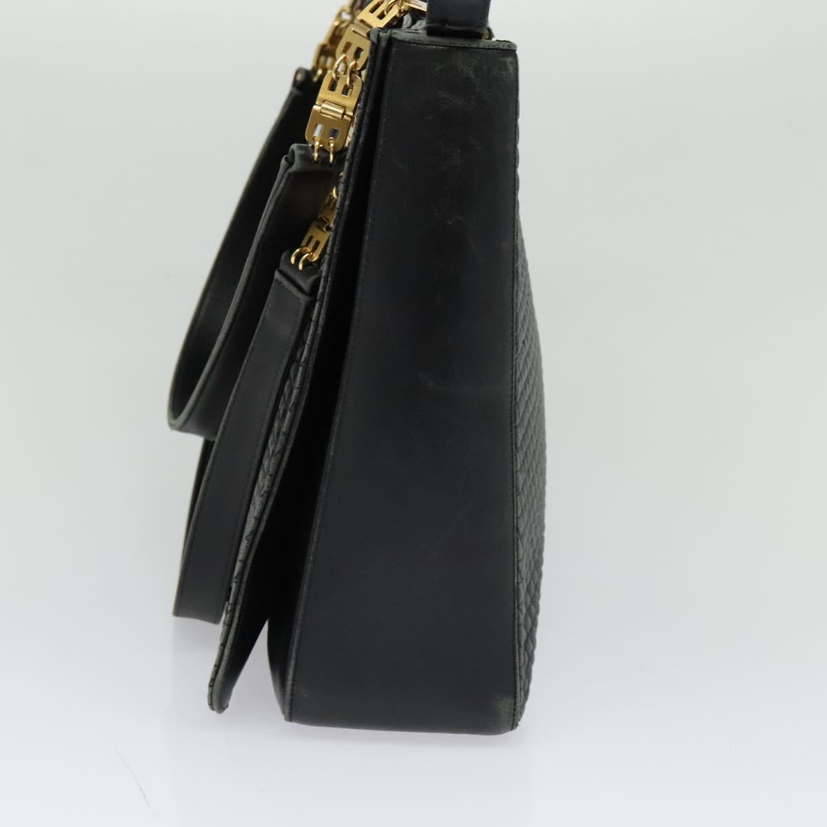 BALLY Shoulder Bag Leather Black Gold Auth 123425