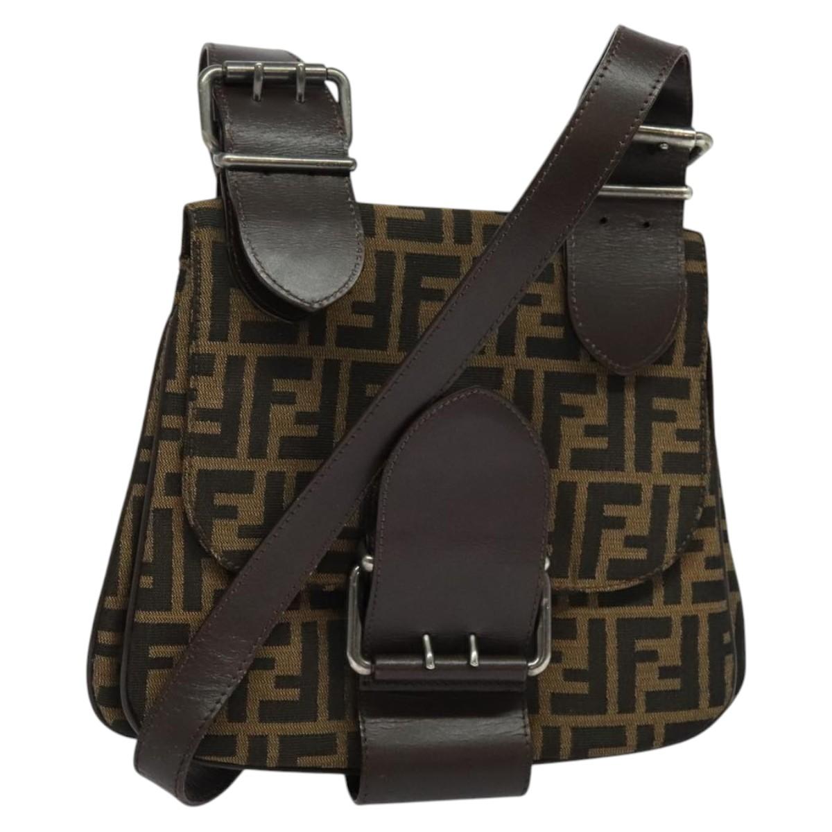 FENDI Zucca Canvas Mamma Baguette Shoulder Bag Brown Black Auth 123461