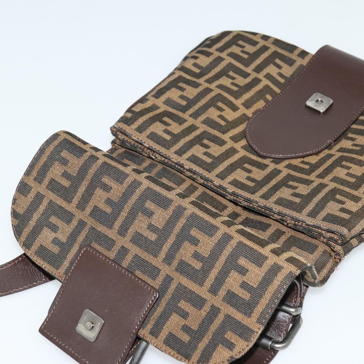 FENDI Zucca Canvas Mamma Baguette Shoulder Bag Brown Black Auth 123461