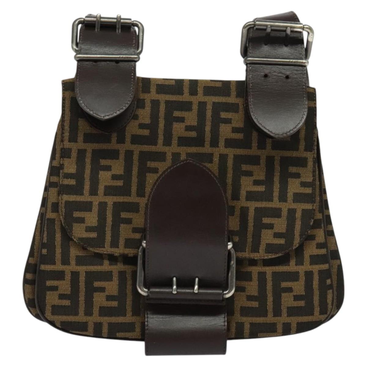 FENDI Zucca Canvas Mamma Baguette Shoulder Bag Brown Black Auth 123461