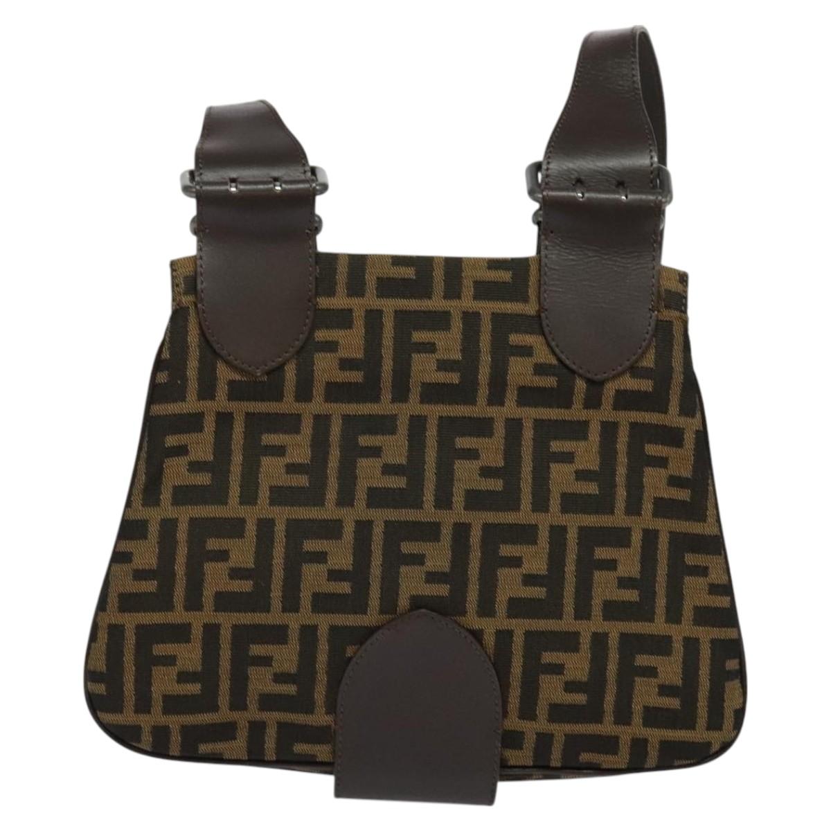 FENDI Zucca Canvas Mamma Baguette Shoulder Bag Brown Black Auth 123461