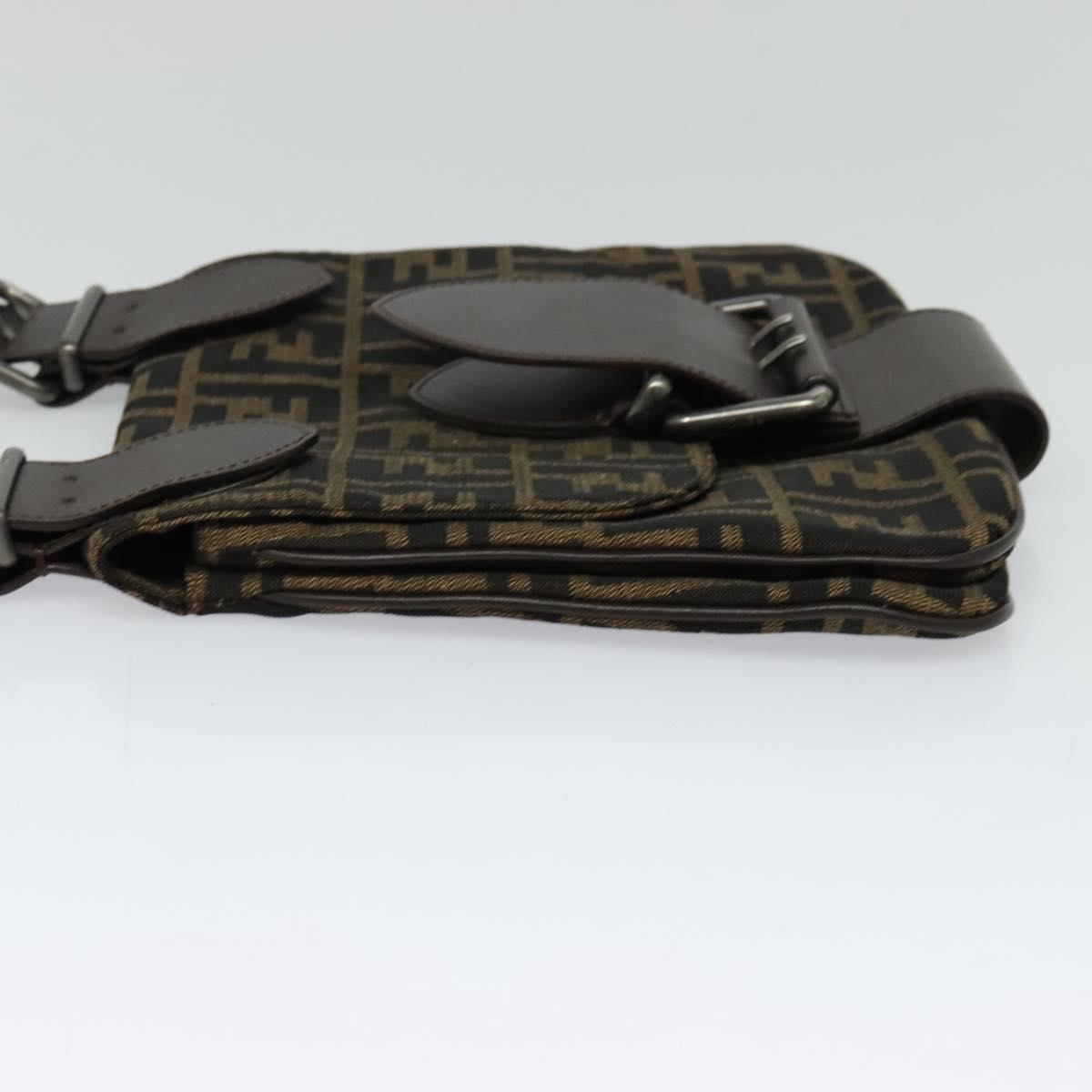 FENDI Zucca Canvas Mamma Baguette Shoulder Bag Brown Black Auth 123461