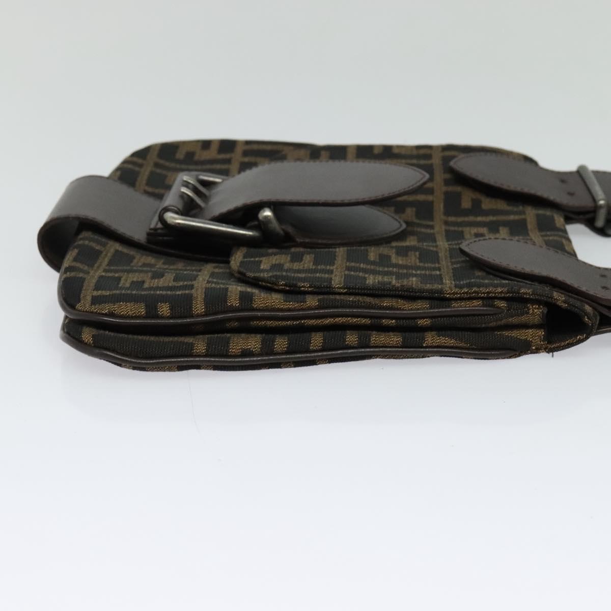 FENDI Zucca Canvas Mamma Baguette Shoulder Bag Brown Black Auth 123461