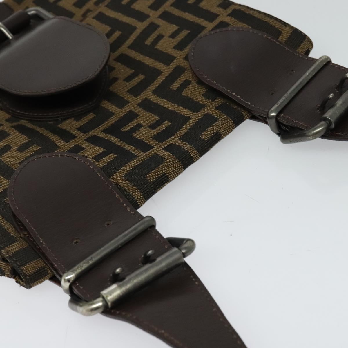 FENDI Zucca Canvas Mamma Baguette Shoulder Bag Brown Black Auth 123461
