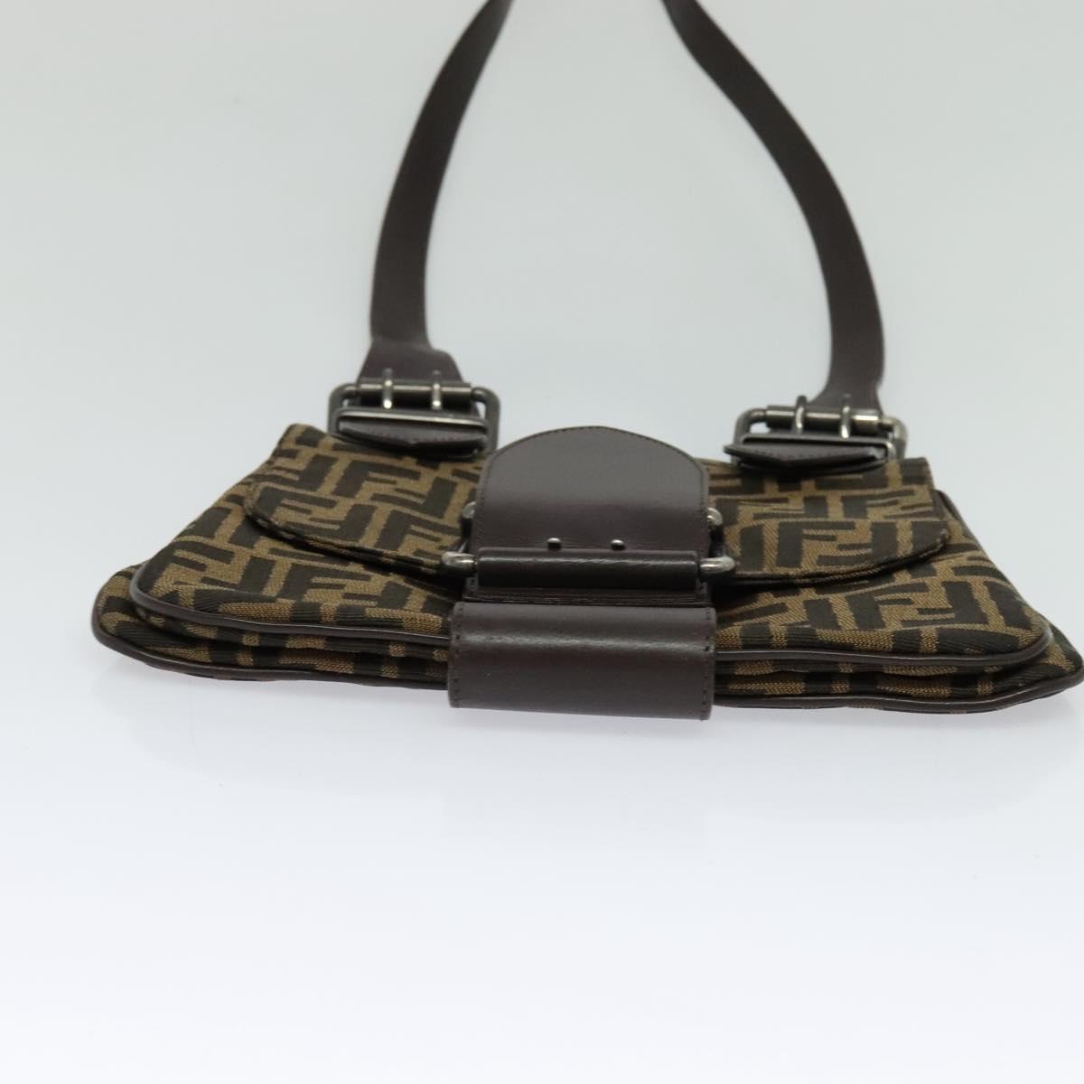 FENDI Zucca Canvas Mamma Baguette Shoulder Bag Brown Black Auth 123461