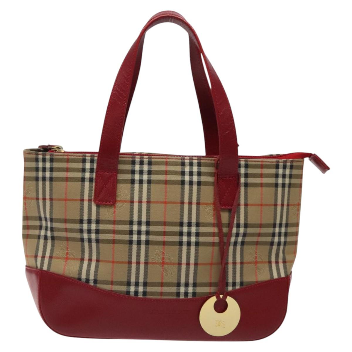 BURBERRY Nova Check Hand Bag Canvas Beige Gold Auth 123495