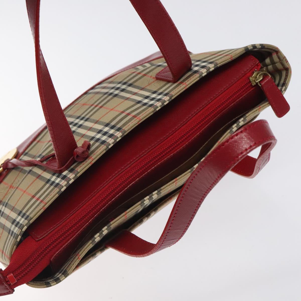 BURBERRY Nova Check Hand Bag Canvas Beige Gold Auth 123495