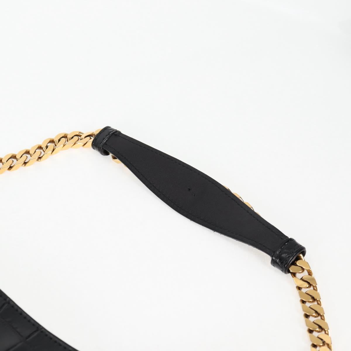GUCCI Chain Shoulder Bag Leather Black Gold 290682 Auth 123498V