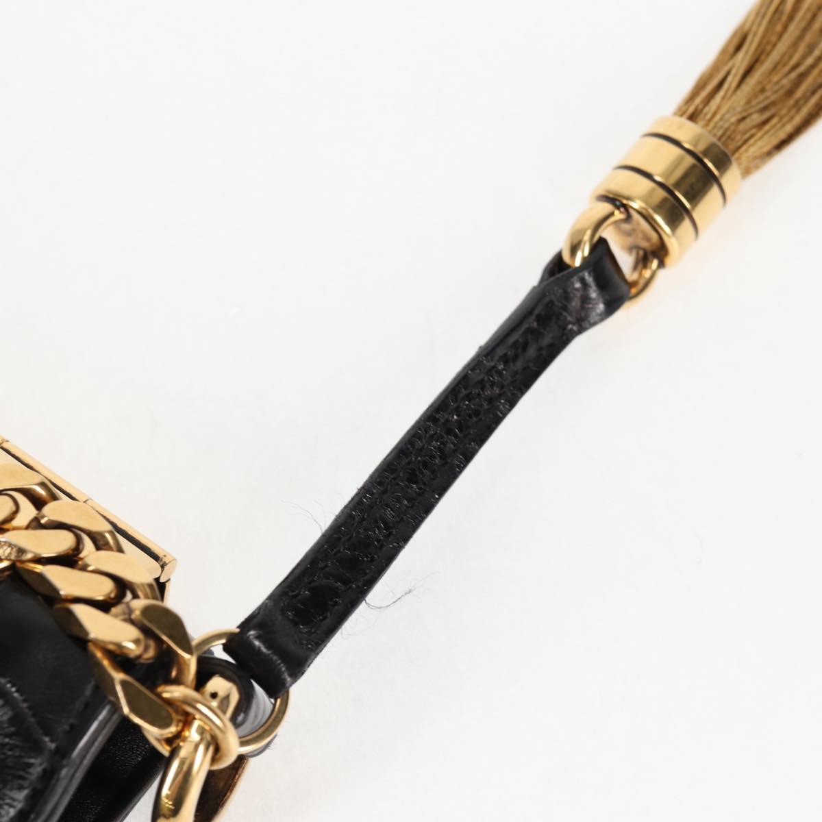 GUCCI Chain Shoulder Bag Leather Black Gold 290682 Auth 123498V