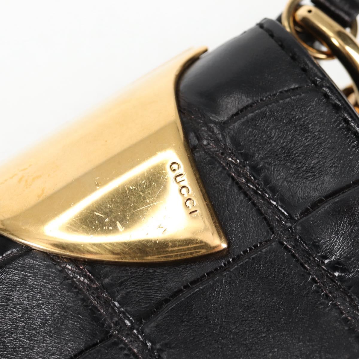 GUCCI Chain Shoulder Bag Leather Black Gold 290682 Auth 123498V