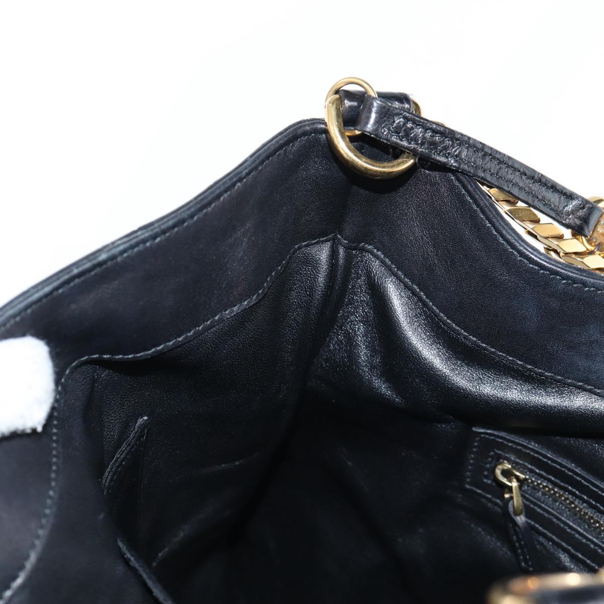 GUCCI Chain Shoulder Bag Leather Black Gold 290682 Auth 123498V
