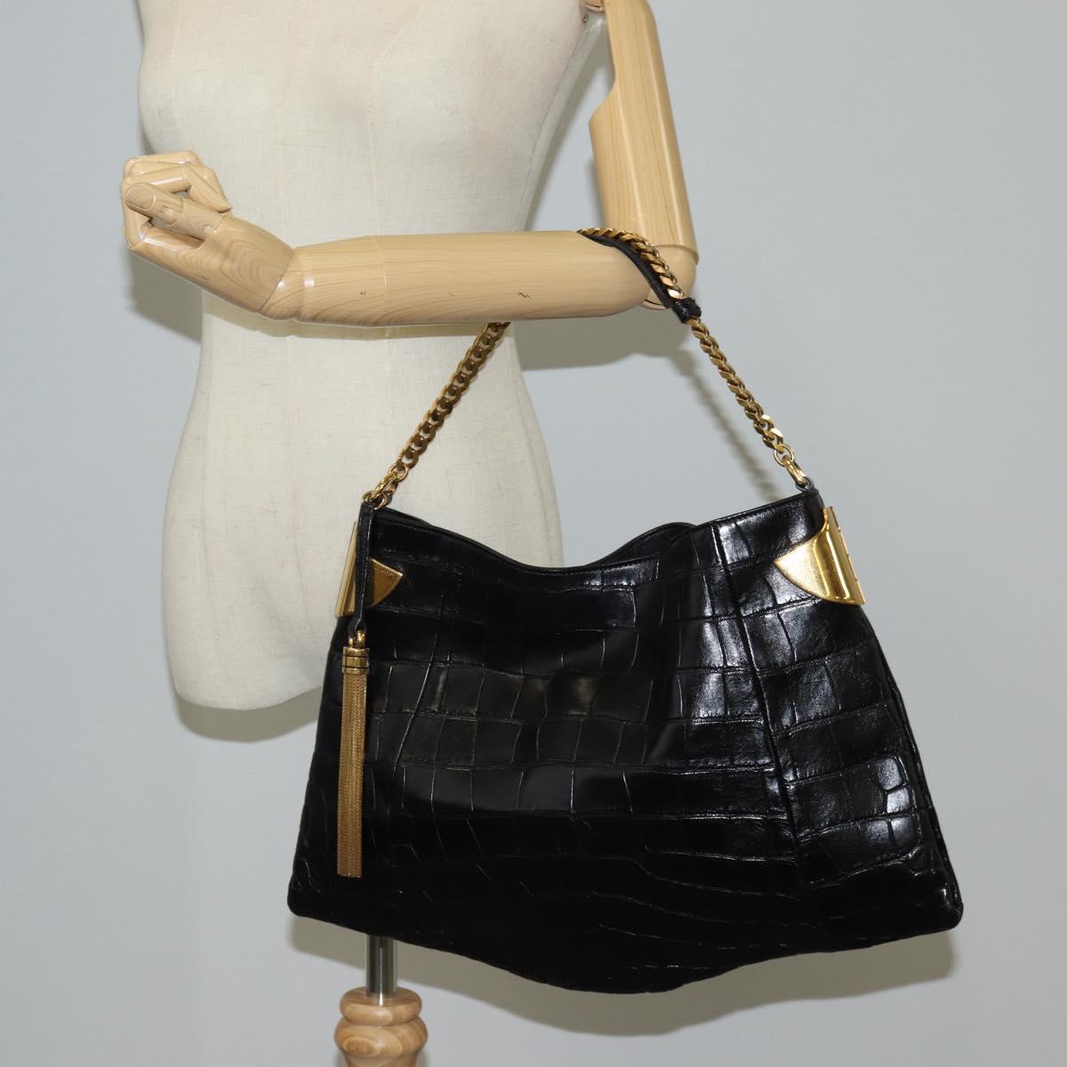 GUCCI Chain Shoulder Bag Leather Black Gold 290682 Auth 123498V