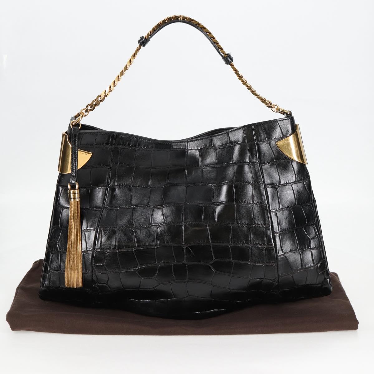 GUCCI Chain Shoulder Bag Leather Black Gold 290682 Auth 123498V