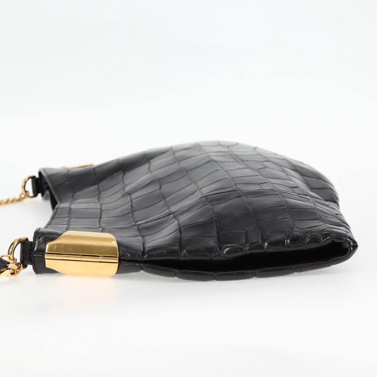 GUCCI Chain Shoulder Bag Leather Black Gold 290682 Auth 123498V