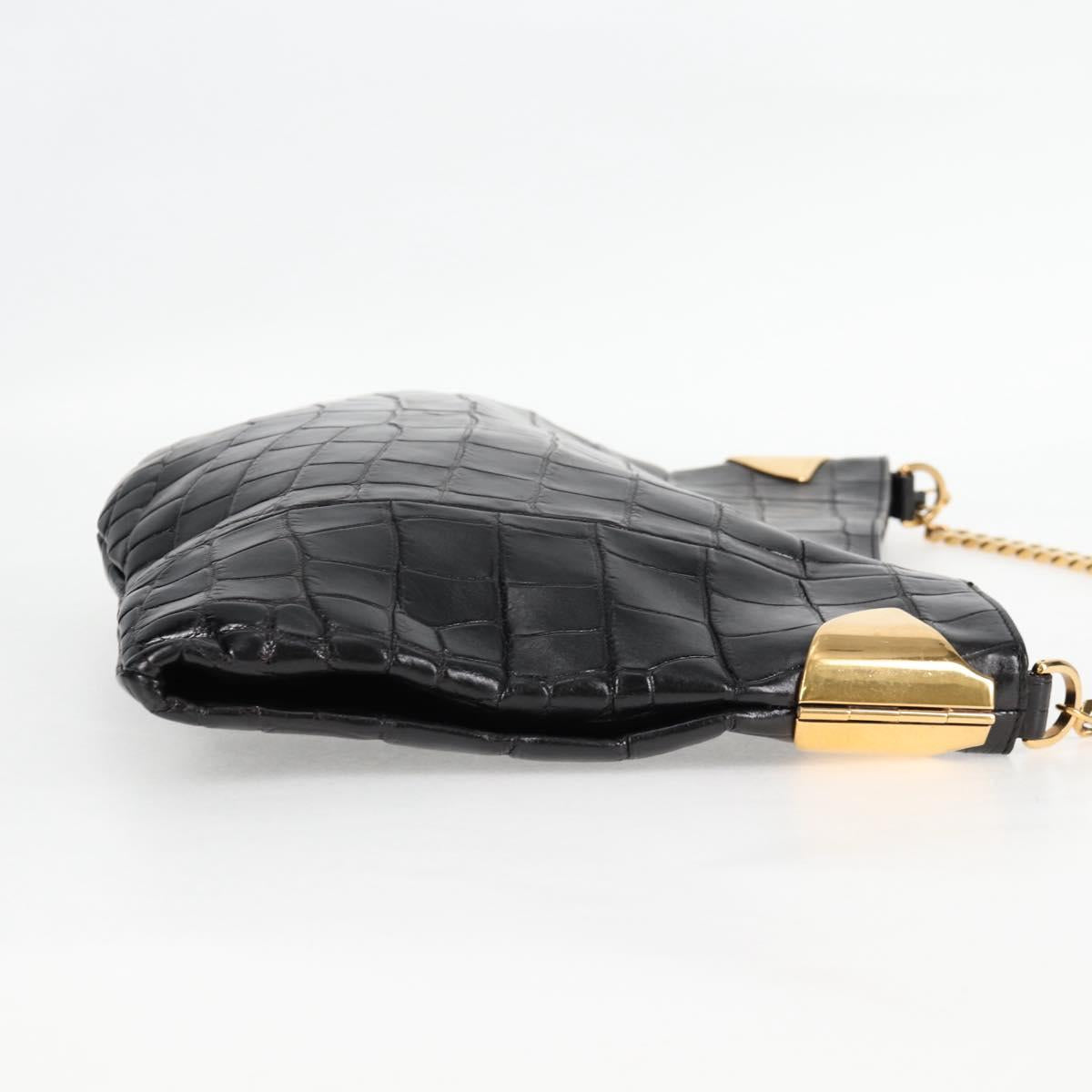 GUCCI Chain Shoulder Bag Leather Black Gold 290682 Auth 123498V