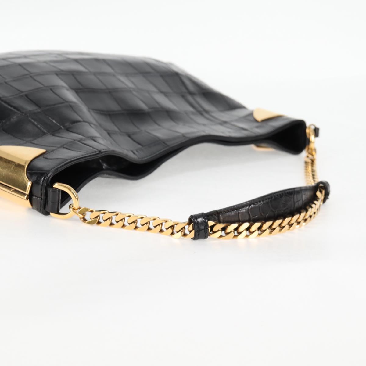 GUCCI Chain Shoulder Bag Leather Black Gold 290682 Auth 123498V