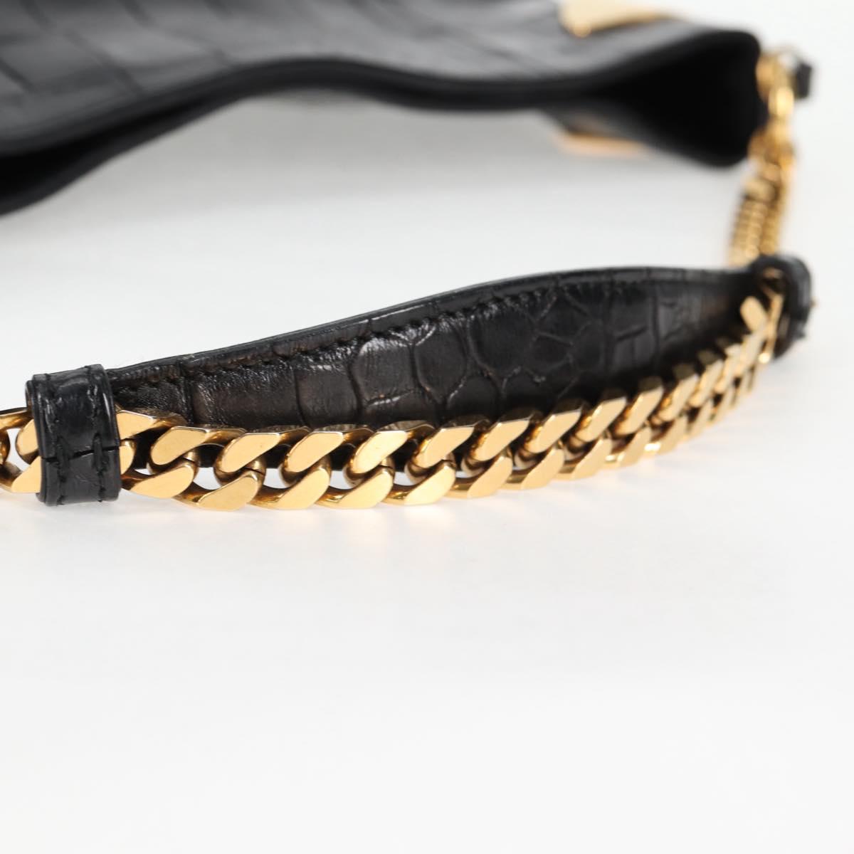 GUCCI Chain Shoulder Bag Leather Black Gold 290682 Auth 123498V