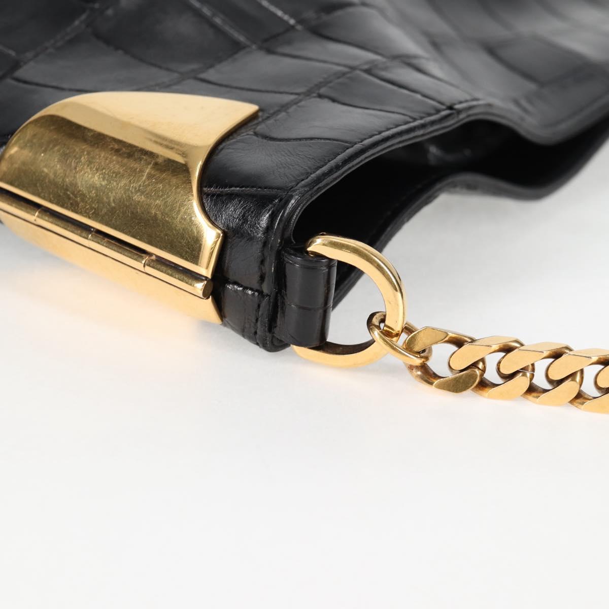 GUCCI Chain Shoulder Bag Leather Black Gold 290682 Auth 123498V