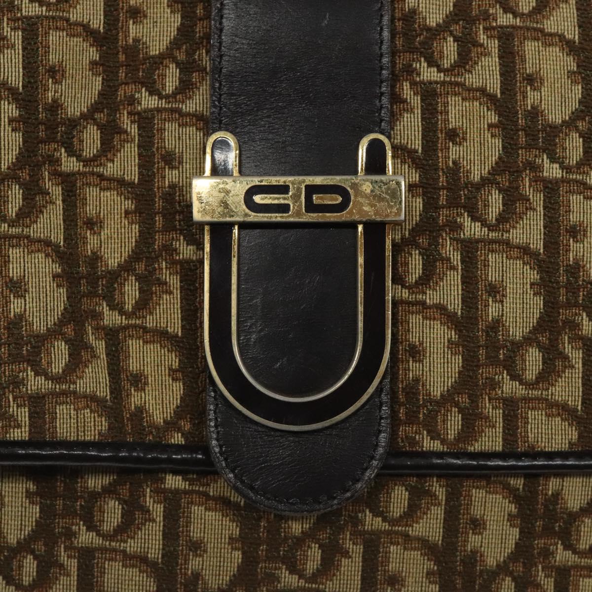 Christian Dior Trotter Canvas Shoulder Bag Brown Gold Auth 123499