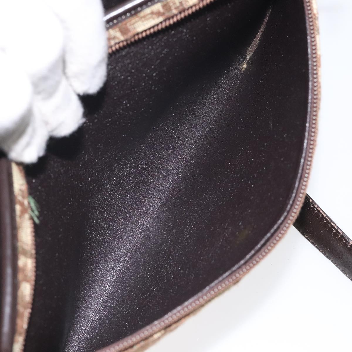 Christian Dior Trotter Canvas Shoulder Bag Brown Gold Auth 123499
