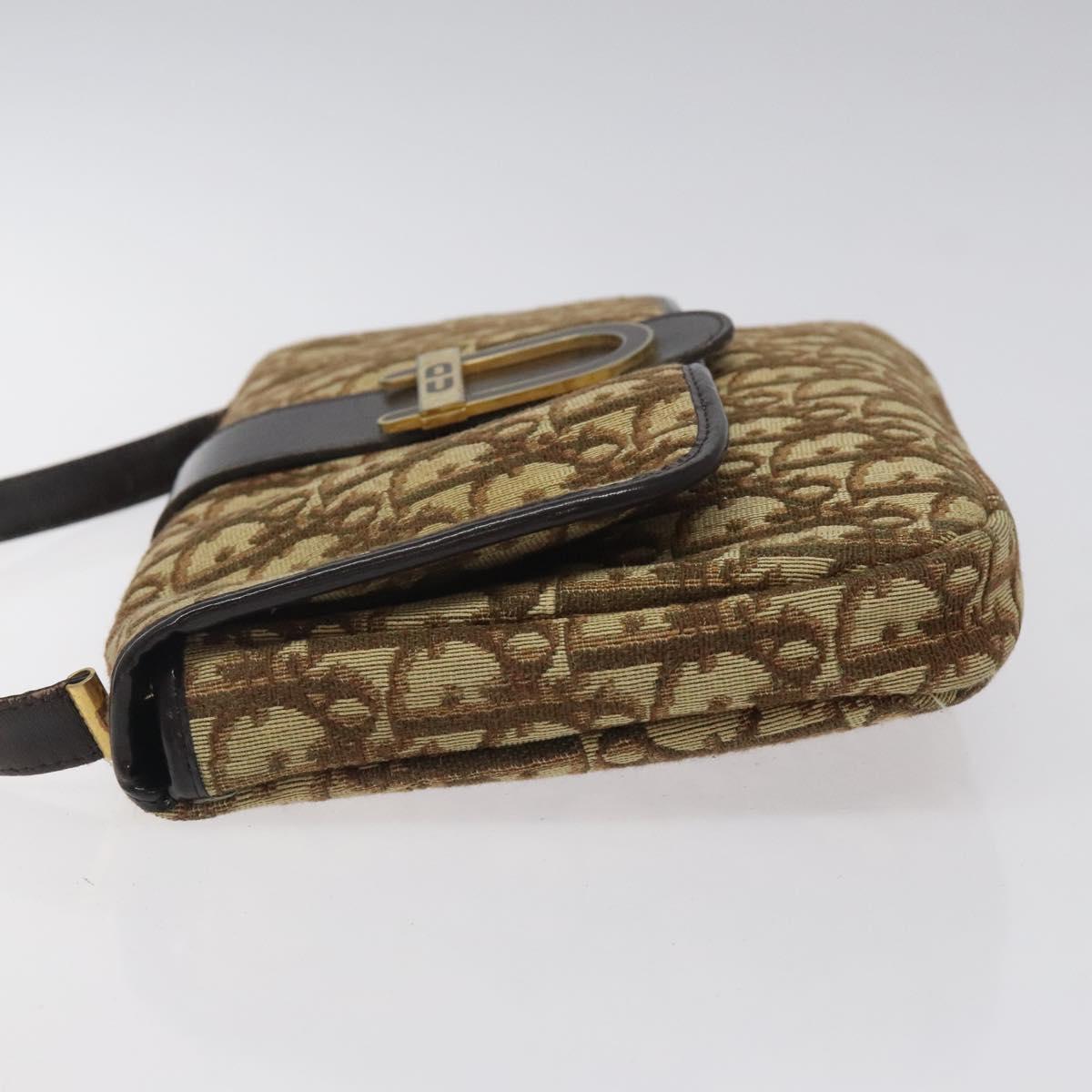 Christian Dior Trotter Canvas Shoulder Bag Brown Gold Auth 123499