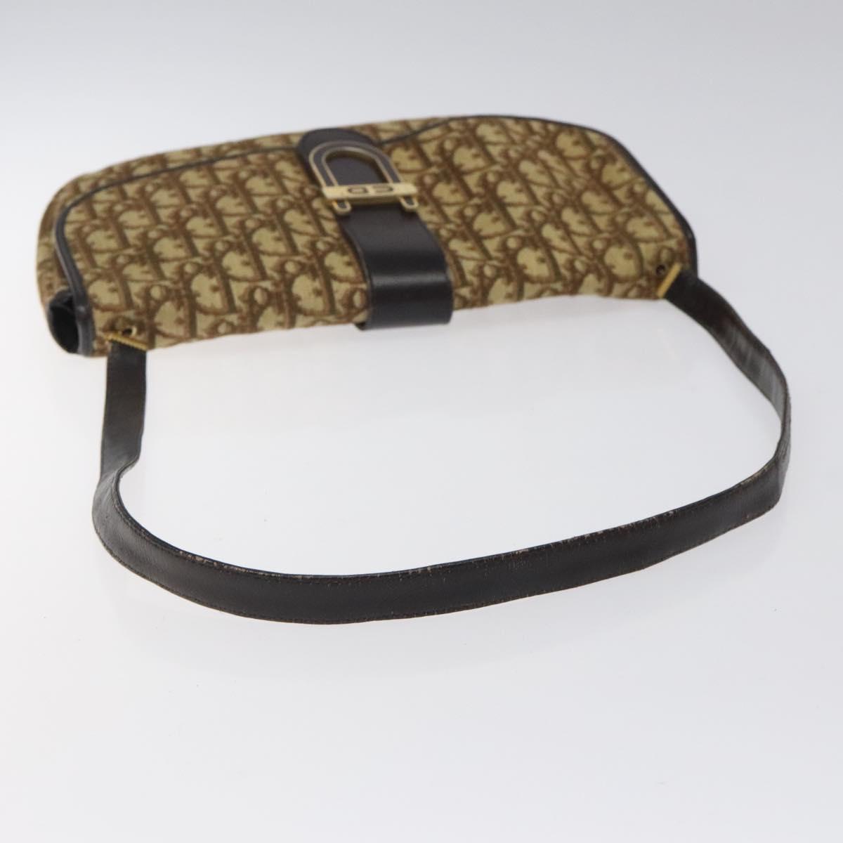 Christian Dior Trotter Canvas Shoulder Bag Brown Gold Auth 123499