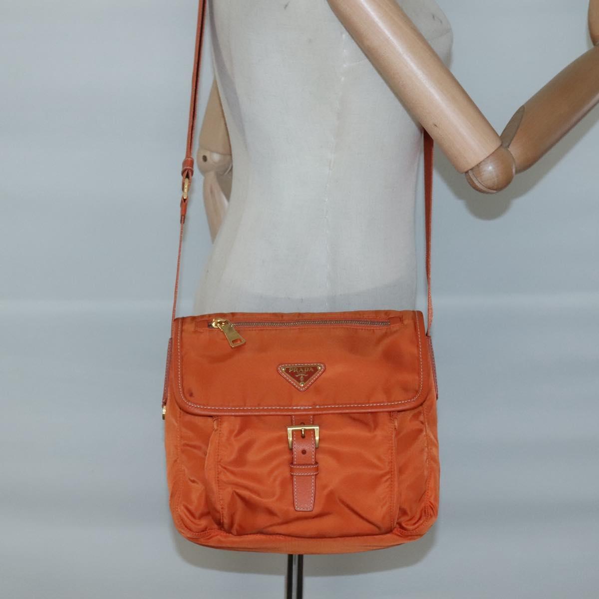 PRADA Shoulder Bag Nylon Orange Gold Auth 123505