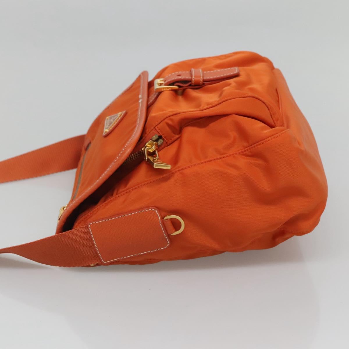 PRADA Shoulder Bag Nylon Orange Gold Auth 123505