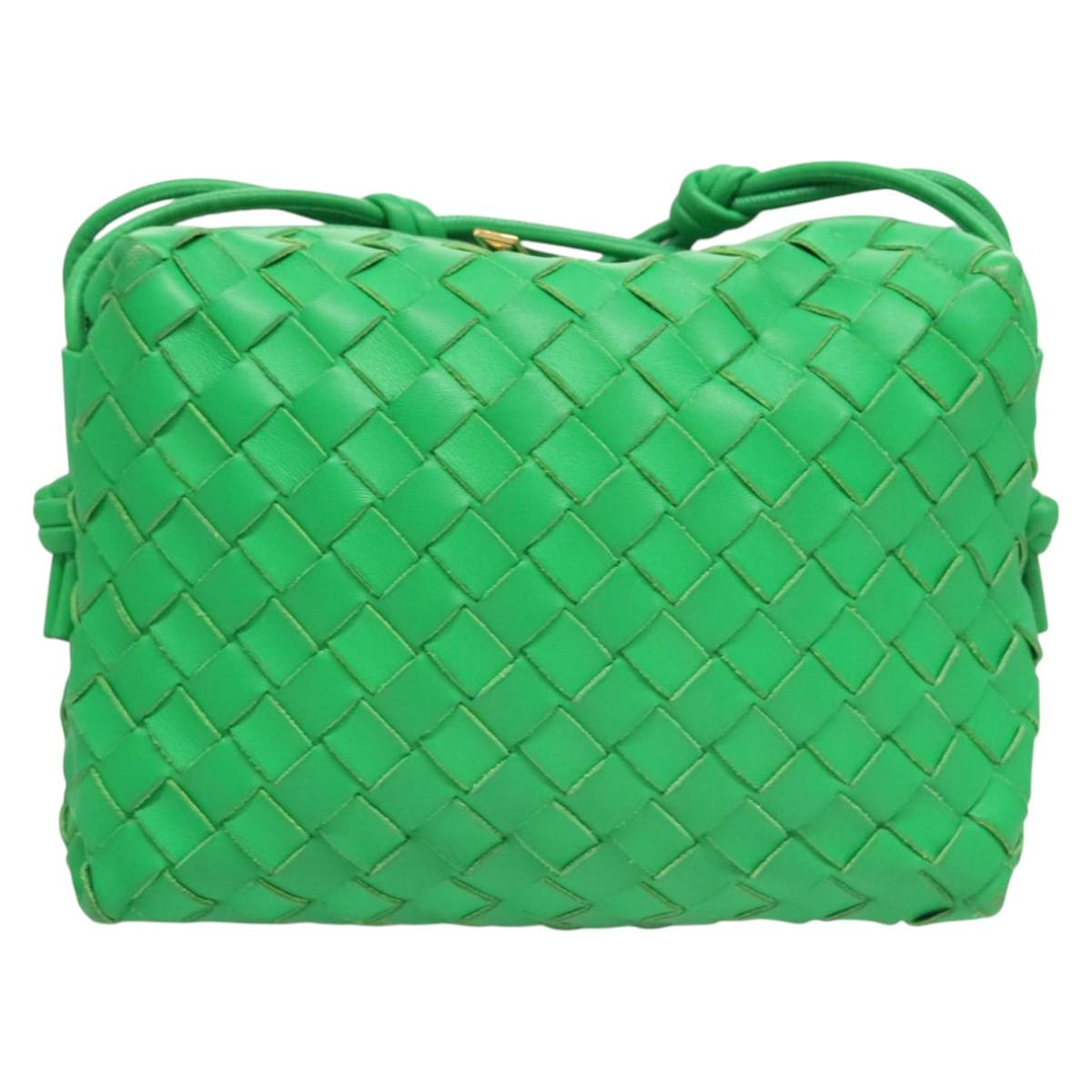 BOTTEGA VENETA INTRECCIATO Shoulder Bag Leather Green Gold Auth 123508