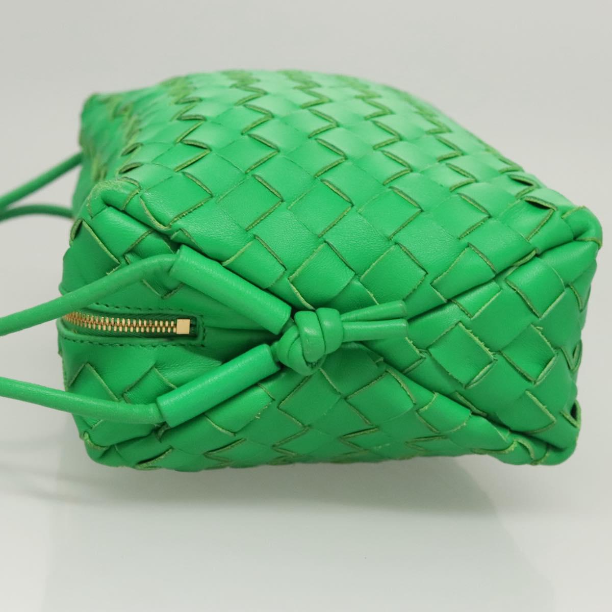 BOTTEGA VENETA INTRECCIATO Shoulder Bag Leather Green Gold Auth 123508