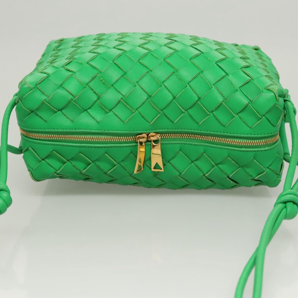 BOTTEGA VENETA INTRECCIATO Shoulder Bag Leather Green Gold Auth 123508