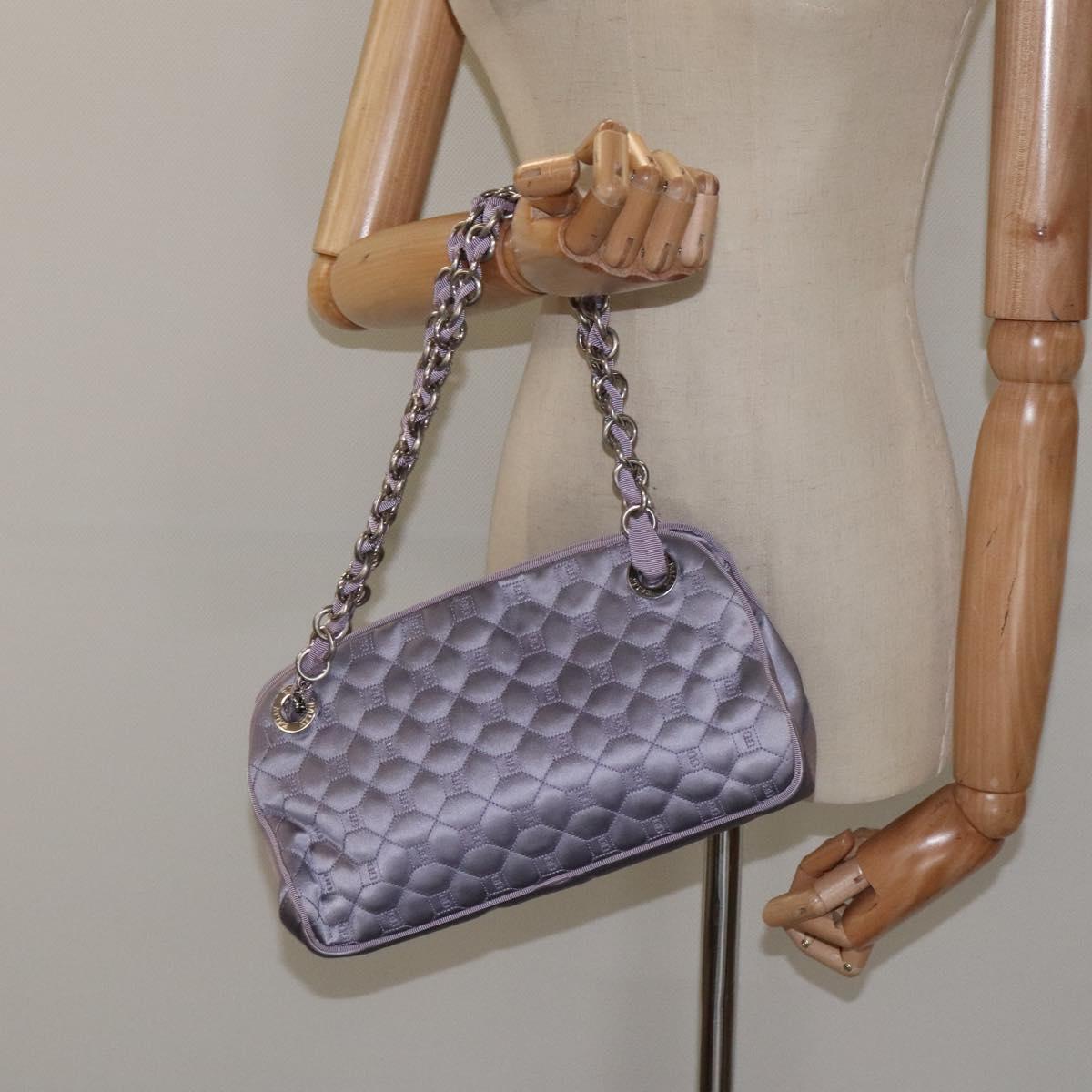 BALLY Chain Hand Bag Satin Purple Silver Auth 123509