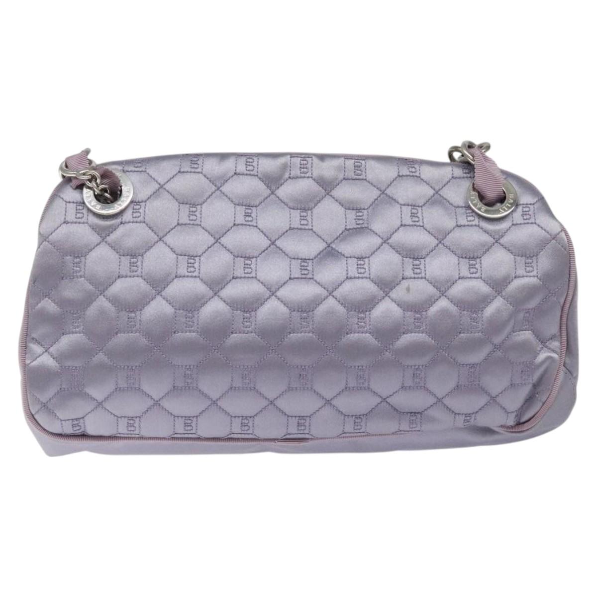 BALLY Chain Hand Bag Satin Purple Silver Auth 123509