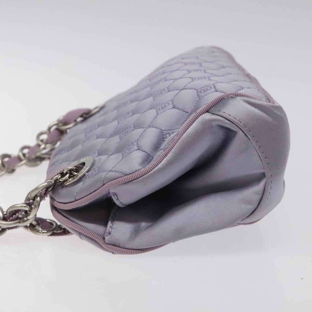 BALLY Chain Hand Bag Satin Purple Silver Auth 123509