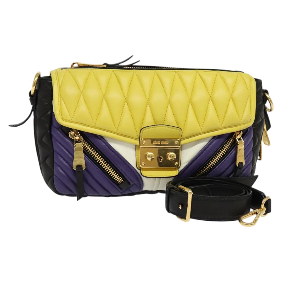 Miu Miu Matelasse Shoulder Bag Leather Yellow Gold Auth 123510